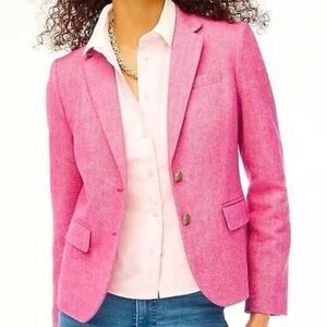 J. Crew Factory Pink Schoolboy Herringbone Wool Blend Blazer, Size 4, NWT